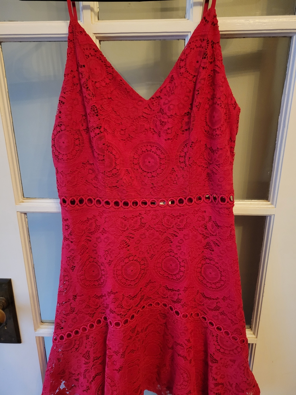 Francesca's Collections Red Lace Mini Dress with Spaghetti Straps Medium - Picture 6 of 15